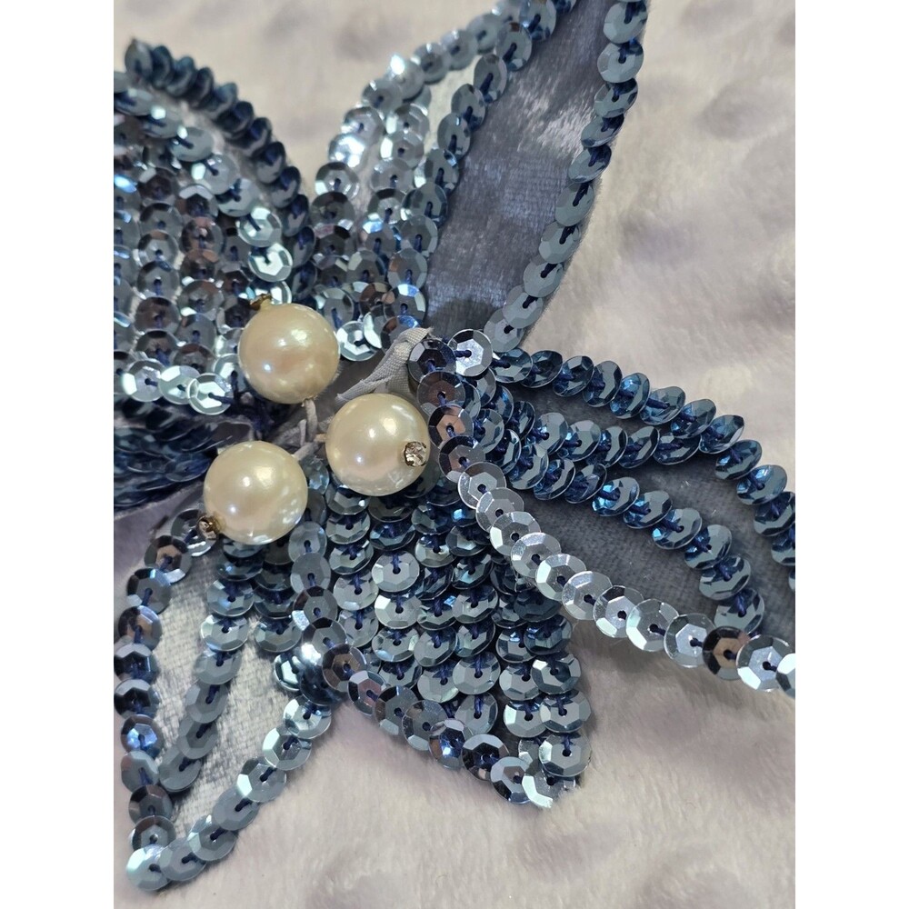 Vintage Flower Brooch Wired Sequins Pearls Handcrafted Vintage Floral Pin Decor